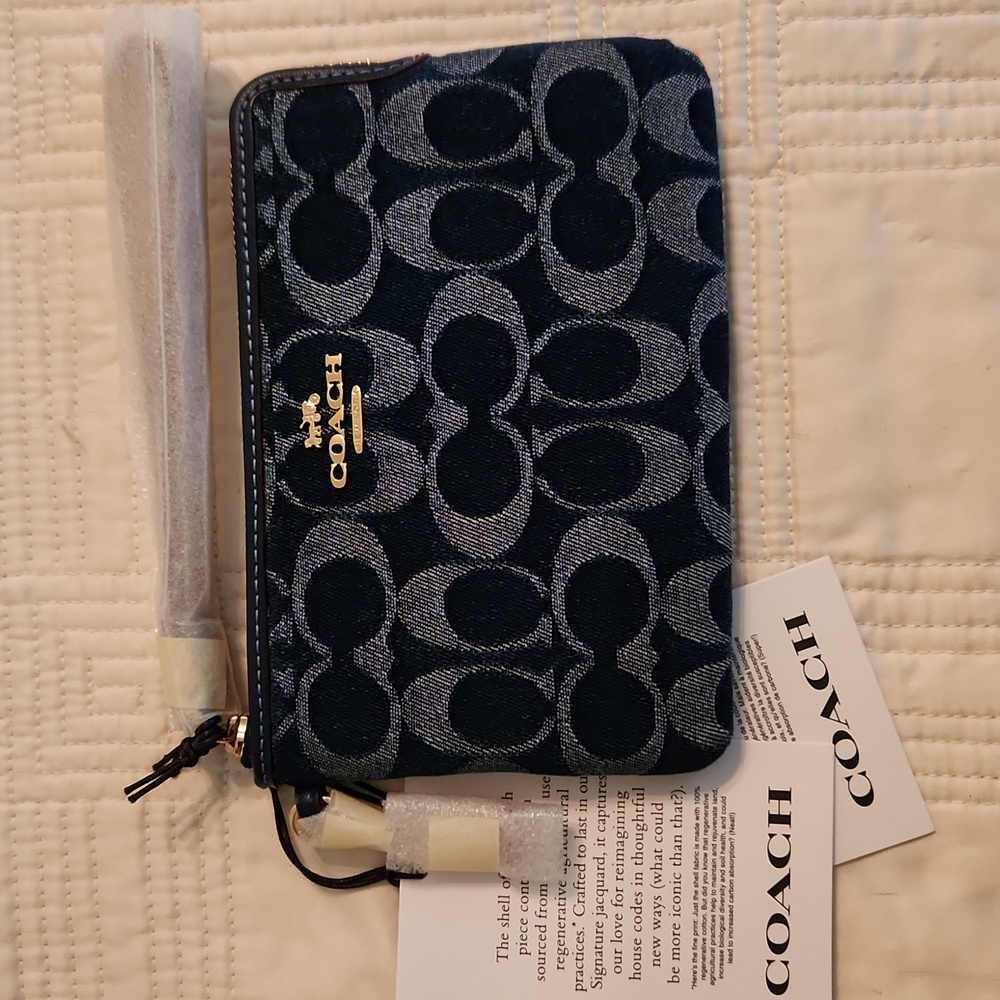 Coach Corner Zip Wristlet in Signature Denim - Picture 2 of 5